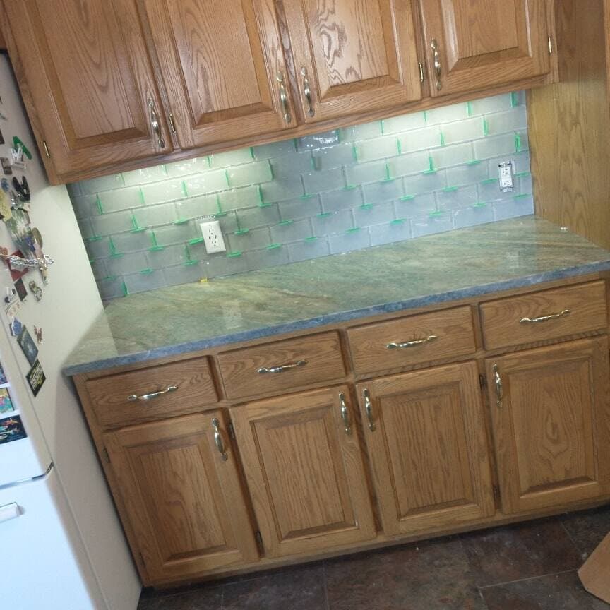 Glass tile backsplash