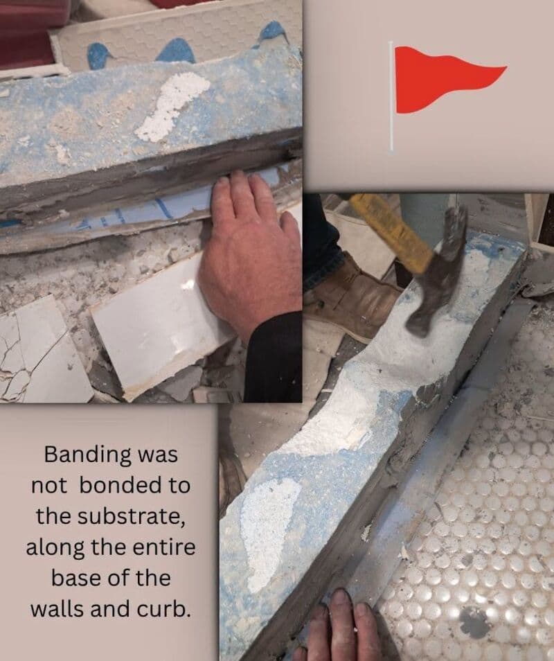 Incorrect adhesive and improper coverage under the tile.
